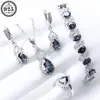 Naturliga regnbågsmycken uppsättningar 925 Sterling Silver Stones Bröllop örhängen för kvinnor armband halsbandsringar set gåvor ruta 220818242i