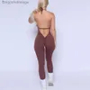 Active Sets New Halter Scrunch Butt Jumpsuit for Women Padded Sports Suit Workout Tracksuit Gym Wear Backless Workout Clothing NylonL231007
