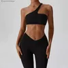 Aktiva uppsättningar nclagen sned en axel yogasträkt som kör fritid sport fitness kvinnor gym träning träning push-up bh pants leggings setl231007