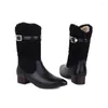 Botas FXYCMMCQ Tamanho 34-42 Sapatos Femininos de Inverno Quente Salto Plano Apontado Neve L-09