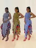 Etniska kläder Long African Maxi Dress Women rand Print Patchwork Robes Africa Summer Fashion Streetwear Vestidos