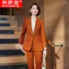 Calças femininas de duas peças high-end laranja pequeno terno jaqueta manga longa workwear vestuário de negócios temperamento macacão casual