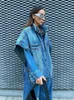 Women's Vests 2716 Streetwear Faded Blue Denim Cape Jackets Women Oversized Sleeveless Waistcoat Coats Cut Up Waist Loose Jacket