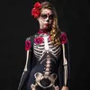 Тематический костюм Уникальный комбинезон с принтом на Хэллоуин и скелетом розы для женщин КосплейL231007