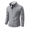 Men's Sweaters Cozy Polyester Sweater Thick Warm Zipper Design Stand Collar Long Sleeve Pullover Ideal For Autumn Winter Casual