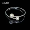 Bracelet élégant cristal imitation perle ouvert bracelets pour femme or argent plaqué manchette bracelets collier ensemble Pulseras Mujer bijoux 231006