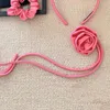 Naszyjniki wiszące stylowy różowy naszyjnik kwiatowy dla kobiet pasek na szyję elegancki kołnierz wiązania
