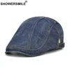 SHOWERSMILE Denim-Schiebermütze für Herren und Damen, Baskenmütze, lässige irische Mütze, blau, britischer Retro-Stil, männlich und weiblich, verstellbar, Ivy Cabbie Cap LJ201303V