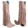 Botas Bonjomarisa Chegada Cowboy Western Long Knee-High Botas Mulheres Empilhados Fringe Retro Casual Ridding Botas Outono Sapatos 231007