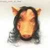 Máscaras de fiesta Máscara de miedo de Halloween Novedad Cabeza de cerdo Horror con pelo Caveira Traje de cosplay Realista Látex Festival Suministros Lobo Q231009