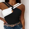 Kvinnor s t shirt kvinnors tankar mode 2023 casual sommar sexig ärmlös färgblock crisscross halter mager tank topp kvinnlig tyg avwq