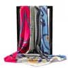 Modeketen print vierkante hoofden Lady Shawls Silk Scarf Women Foulard Satin Hijab 90 90cm Infinity241n