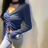 Kadın Sweaters Satışta Sonbahar Kış Kadınlar Seksi V Uzun Kollu Yular Boyun Örgü Drawstring Çekme Kazak Femme Kırpılmış Y2K kazak Blusa