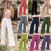 Women's Pants Summer Oversized Wide Leg Women Vintage Cotton Linen Palazzo Fashion Long Trousers Casual Elastic Waist Solid Pantalon 5XL