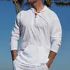 Men's Casual Shirts Mens Hawaiian Spring Summer Beach Tropical Cotton Linen Strap Pocket Solid Color Hooded Long Sleeve Medie198n