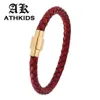 Bracelets de charme 2021 Mode Rouge Véritable Bracelet En Cuir Tressé Hommes Femmes Fermoirs Magnétiques Mâle Femelle Bijoux PD0251R265x