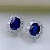 Boucles d'oreilles en argent 925 pour femmes, bijoux fins en diamant bleu scintillant à haute teneur en carbone, cadeau de mariage de luxe