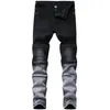 Jeans pour hommes hommes stretch mince noir petits pieds tendance marque de haute qualité pantalon de moto plissé244p