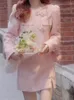 Vestido de duas peças estilo francês feminino terno saia conjunto fragrância primavera e outono outfit casaco rosa doce menina jaqueta de duas peças
