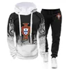 Tracksuits masculinos Futebolista Portugal 2023 Impresso High Street Gradiente Cor Hoodies Jaquetas Casuais Esporte Hip Hop Casacos Calças Ternos