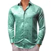 Camisas casuales para hombres Lujo para hombres Seda Satén Pavo real Flor azul Manga larga Slim Fit Blusas masculinas Trun Down Collar Tops Transpirable