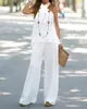 Women's Two Piece Pants Sleeveless Sexy 2023 Spring/Summer Fashion Casual Hanging Neck Solid Color Set Wide Leg