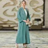 Etniska kläder Kvinnor Satin Silk Green Handmased Diamond Beading Luxury Dubai Muslim Bling Open Abaya Wide Sleeve Kimono Cardigan