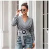 Kvinnors tröjor Autumn Sweater Women Cardigan With Belt V Neck Casual Knitop Sashes Winter Black Beige Grey Clothes