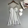 Mulheres sleepwear mulheres camisolas sexy nightwear rendas retalhos lingerie noite vestido de seda de casamento sleep wear nightdress roupas