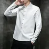 Men's Casual Shirts Fashion Solid Color Stand Collar Shirt Loose Large Size Chinese Style Youth Trend Business Professional Top