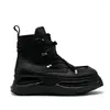 Boots High Street Men Cross Strap Top Skateboard Shoes Sneakers Brand Designer Autumn Thick Platform äkta läder Ankel