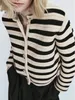 Kvinnorjackor Kvinnor Single Breasted Striped Cardigan Jacket o-hals långärmad avslappnad smal kort stickad kappa för damer vår 231007