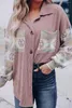 Blouses Femmes Femmes 2023 Automne Imprimer Rayé Chemises Poches À Manches Longues Col Rabattu Bouton Dames Lâche Casual Cardigan Tops Splice