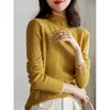 Kvinnors tröjor vintage mode Autumn Winter Half High Neck tröja för kvinnor Slim Fit Pit Stripe Solid Color bekväm underlagstopp