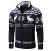 Suéter masculino outono casual jacquard padrão de Natal zip suéter cardigan jaqueta masculina inverno manga comprida mock neck suéter pulôver 231007