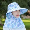 Berets Women's Sun Hat Version Anti-uv Electric Car Big Leaves Printed Can Be Protective Outdoor Fishing Hunting Hiking