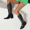 40-48 Botas altas de tacón grueso de otoño e invierno con hilo bordado grande para mujer G561 231003