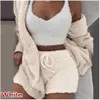 Trois pièces Sexy Fluffy Ensembles Velours Peluche Cardigan À Capuchon Manteau Shorts Crop Top Femmes Survêtement Casual Sport Salopette Sweat Q318h