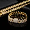 Set di braccialetti con collana da 13 mm. Collana grande con catena cubana di diamanti. Set di gioielli con collana hiphop in oro 18 carati