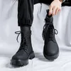 Bottes hommes baskets noires pour cuir décontracté Style de rue cheville en plein air mode haut haut chaussures Punk en gros