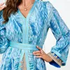 Roupas étnicas Marocaine Duas Peças Vestido Muçulmano Impressão Cinto Kaftan Ramadan Vestido Abayas Islâmico Turco Mulheres Roupas Jalabiya Vestidos