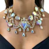 Colliers Stonefans Runde Kristall-übertriebene Halsband-Statement-Halskette für Frauen, elegante, klobige Strass-Kettenkette, Party-Schmuck 231007