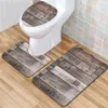 Toilet Seat Covers Wood Grain Cover 3pcs Set Bathroom Rug Home Absorbent Door Rugs Washroom Decorations Carpet Printing Flannel