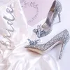 Dress Shoes Selling Champagne Rhinestone Pumps Women Pointed Toe Thin Heels Crystal Wedding Bride Ladies Party