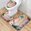 Toalettstol täcker träkornetäckning 3st Set badrumsmatta hembsorberande dörrmattor tvättstuga dekorationer mattan tryck Flanell