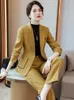 Women's Two Piece Pants Autumn Winter Formal Professional Office Work Wear Suits With And Jackets Coat Business Pantsuits Trousers Set