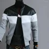 Men's Jackets Trendy Men Jacket Ribbed Design Top Autumn Coat Stand-up Collar Three-color Contrast