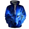 Hoodies masculinos 2023 outono/inverno 3D Tiger Animal Print com chapéu bolso pulôver suéter para moda