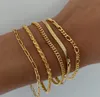 Diseñador de joyas transfronterizas europeas y americanas, venta al por mayor, cadena de metal individual, adornos de mano, cadena de serpiente popular simple, 5 pulseras combinadas