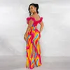 Kvinnors tvåbitar byxor Znaiml Stylish Ruffles Slash Neck Crop Top och Wide Leg Elegant Print Set for Women Birthday Outfits Festival